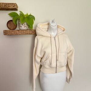Madewell MWL Sherpa Zip Front Cropped Hoodie Sweatshirt NWT XS Cream Cozy Fall